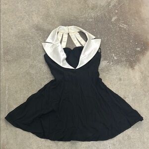 Vintage 90s collar Black and White Halter Dress